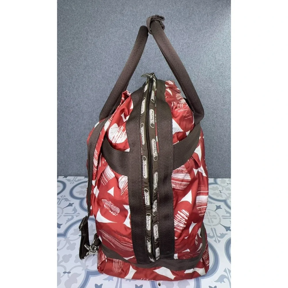 LeSportsac Red Abstract Print Backpack Duffel Bag Travel Weekender Large‎ Zip